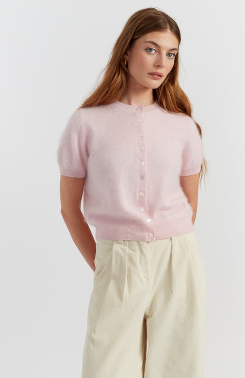 Brushed Cashmere Button-Front Knit Tee
