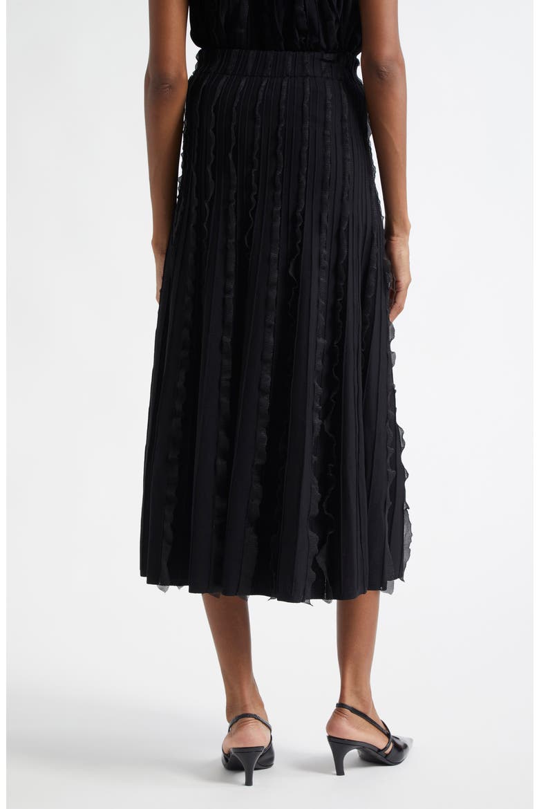 Pleated Mixed Media Midi Skirt, Alternate, color, BLACK
