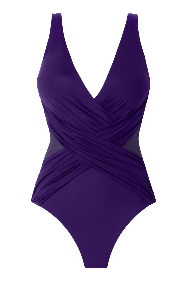 Illusionist Crossover One-Piece Swimsuit, Alternate, color, MULBERRY