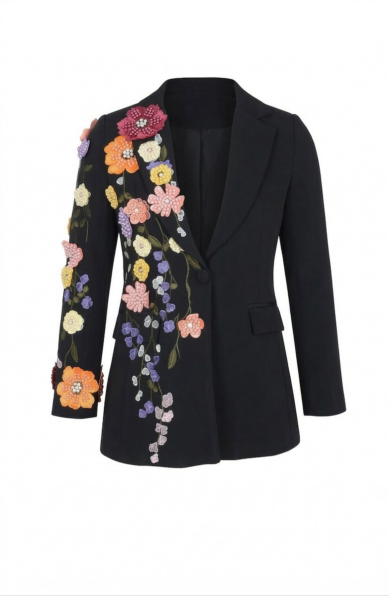 Modenaire Floral Embroidered Blazer, Alternate, color, Black / Multi Floral