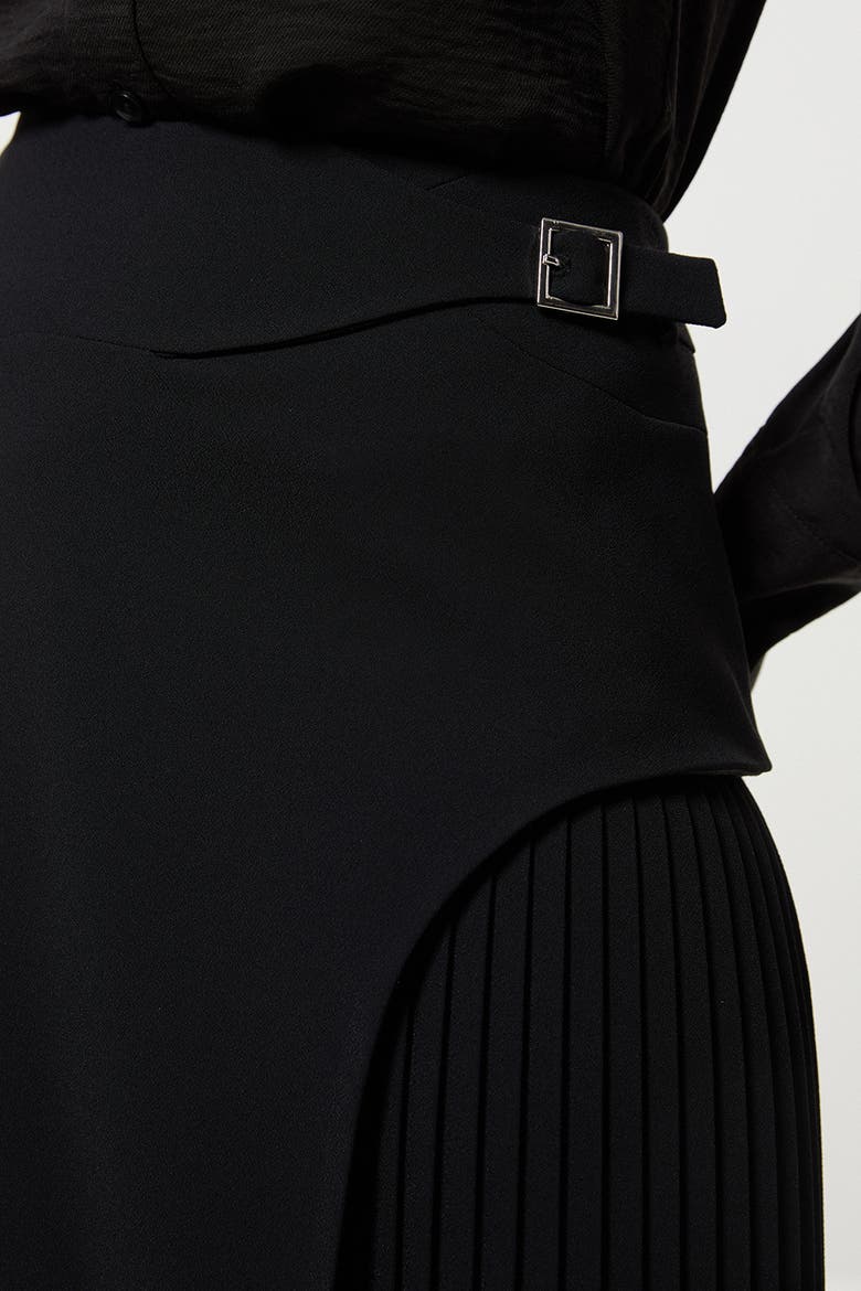 Buckle Detail Pleated Mini Skirt, Alternate, color, Black