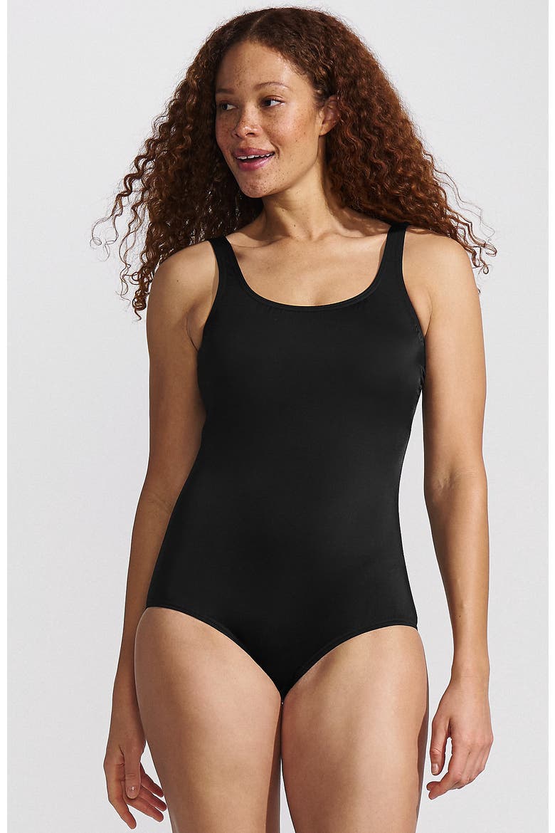 Plus Size DD-Cup Scoop Neck One Piece Swimsuit, Main, color, Black