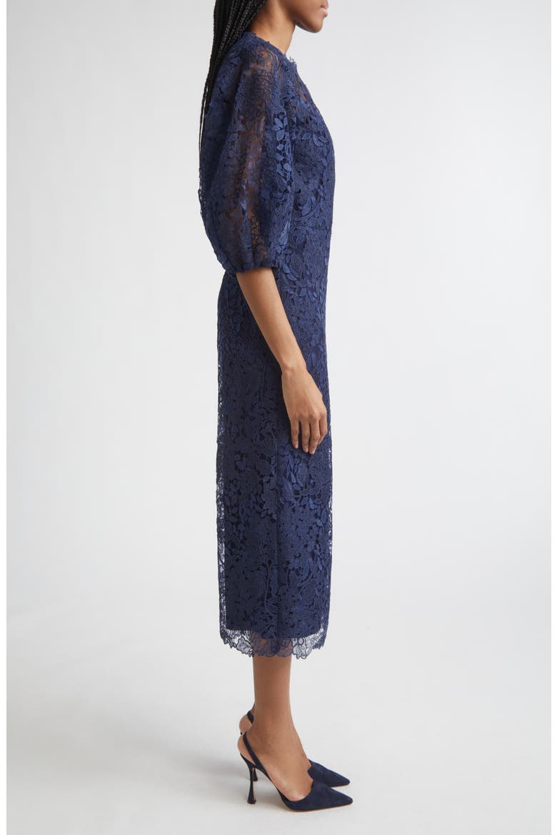 Balloon Sleeve Lace Midi Pencil Dress, Alternate, color, MIDNIGHT