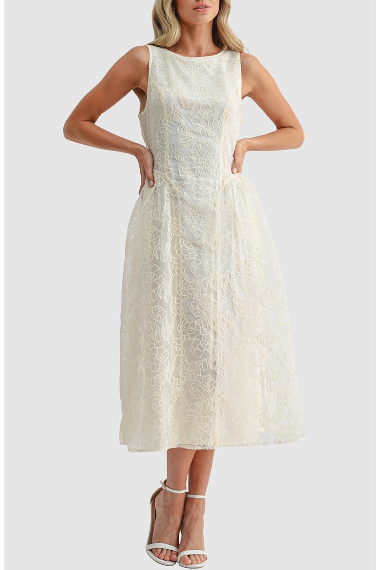 Floral Embroidered Fit & Flare Midi Dress, Main, color, BEIGE