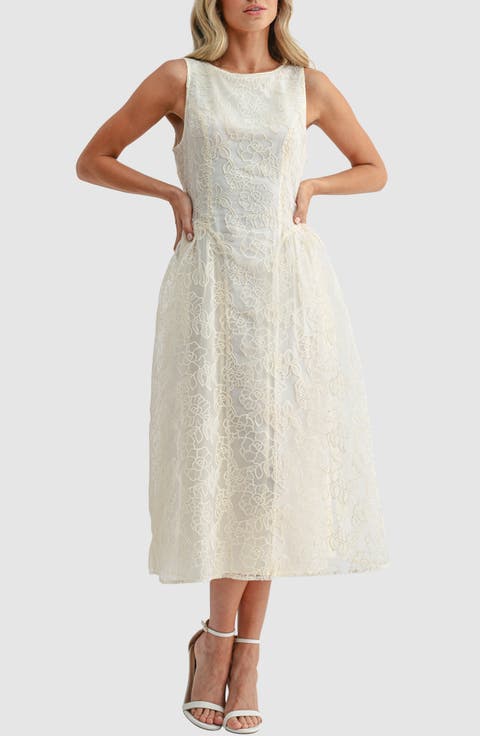 Floral Embroidered Fit & Flare Midi Dress