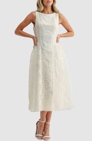 Mila Mae Floral Embroidered Fit & Flare Midi Dress