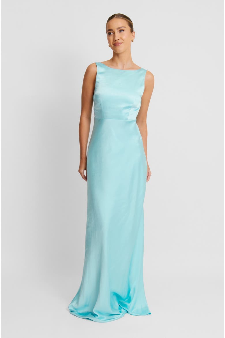 Cowl Back Satin Bridesmaid Dress, Main, color, Turquoise