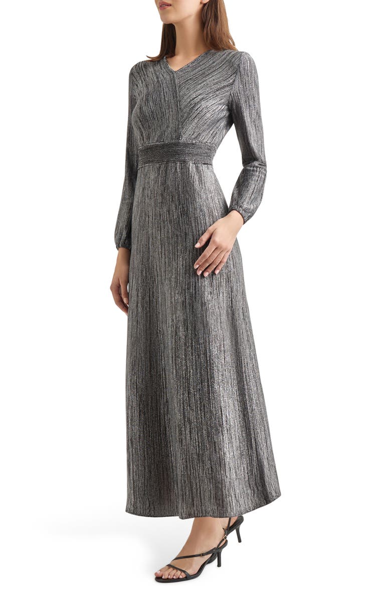 Misook Heritage Fit Long Sleeve Sweater Dress, Alternate, color, Black/Mink/Silver