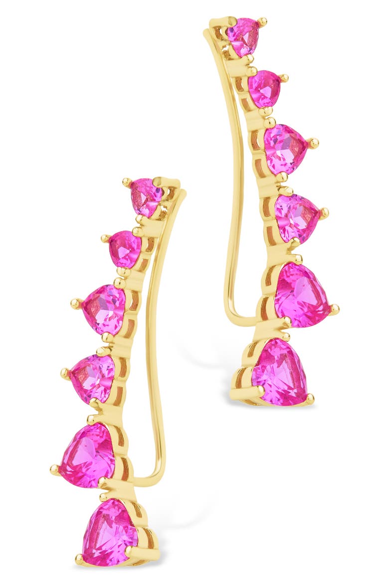 Jillian Cubic Zirconia Heart Threader Earrings, Alternate, color, GOLD