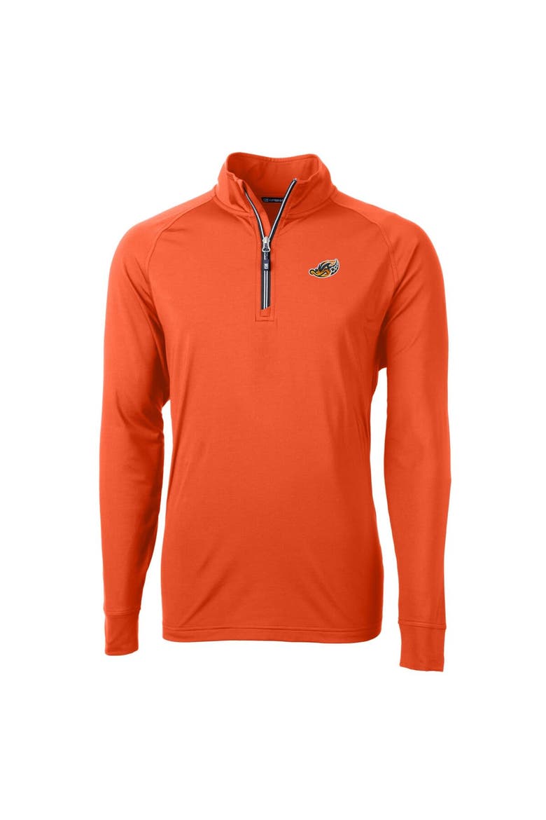 Men's Cutter & Buck  Orange Akron RubberDucks Adapt Eco Knit Stretch Recycled Quarter-Zip Pullover, Alternate, color, Orange