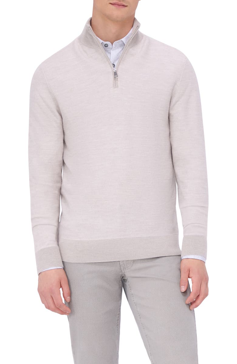 Bugatchi Merino Wool & Silk Bird's Eye Quarter Zip Sweater, Main, color, 