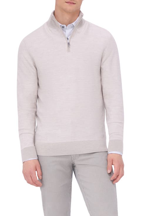 Merino Wool & Silk Bird's Eye Quarter Zip Sweater