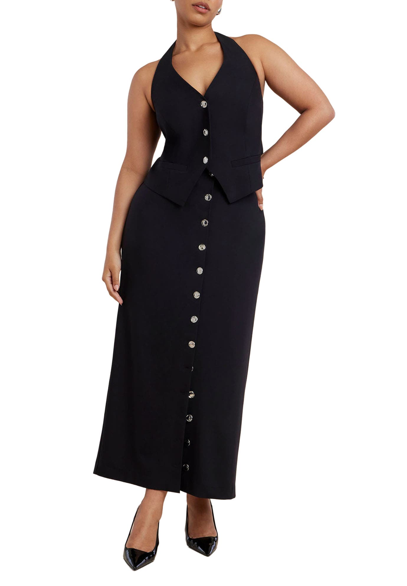 Buttoned Maxi Column Skirt
