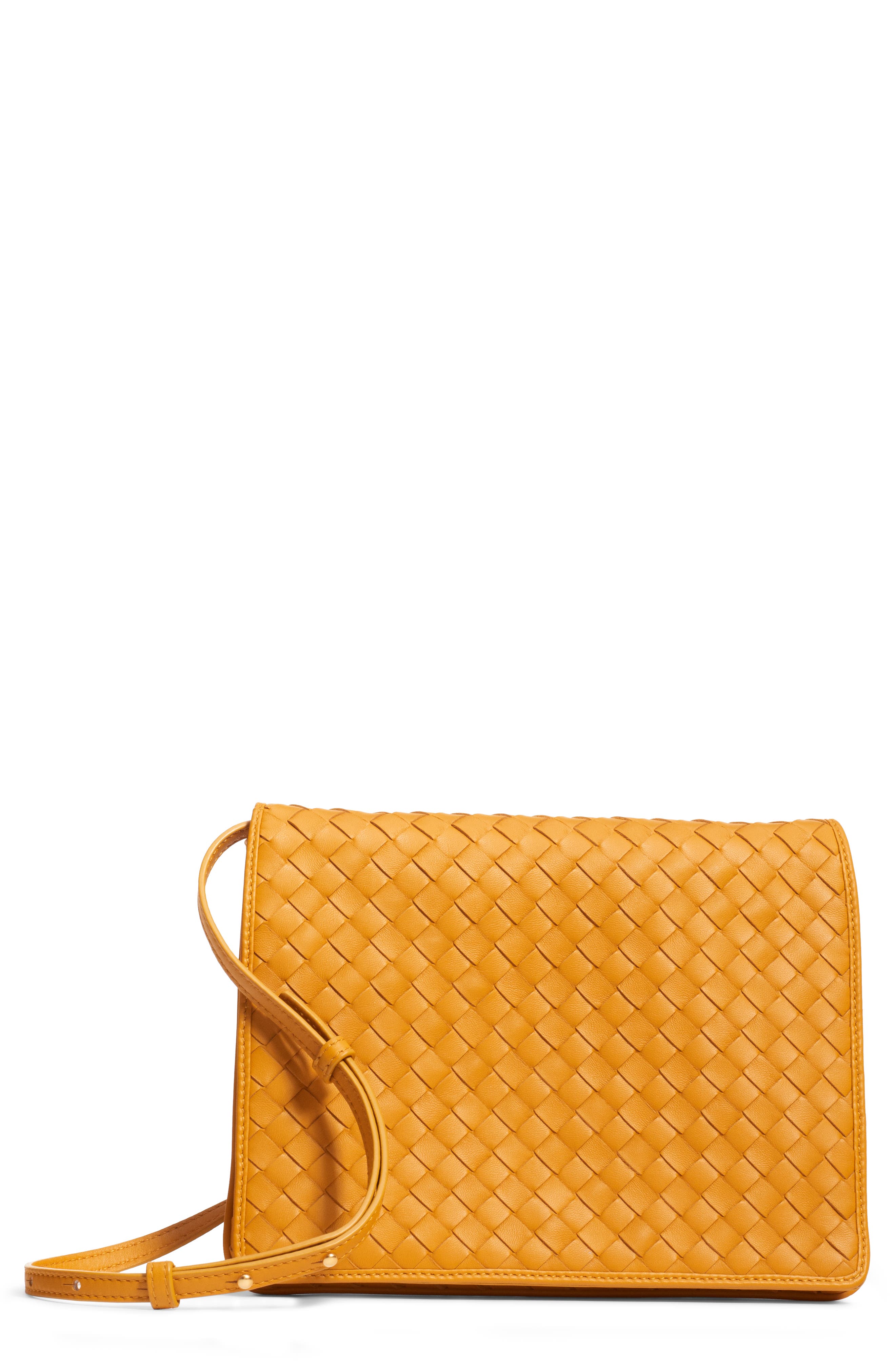 Intrecciato Leather Crossbody Flap Bag, Main, color, MARIGOLD/ MARIGOLD