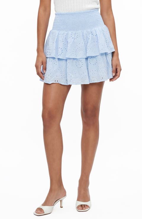 Kara Embroidered Eyelet Tiered Miniskirt