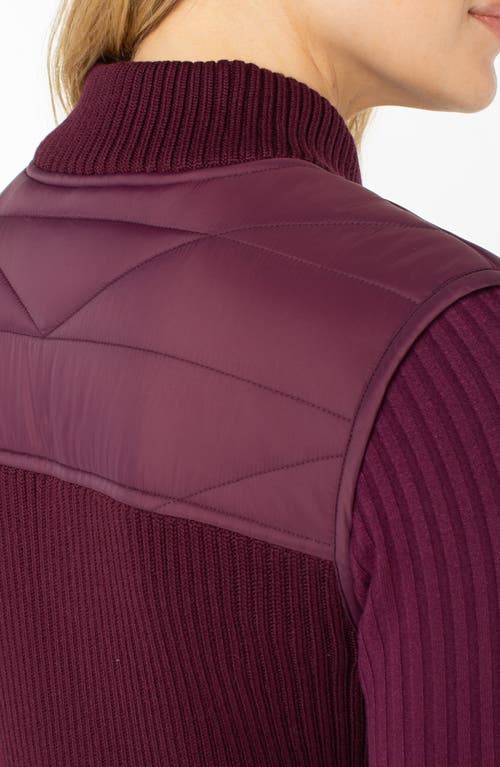 Liverpool Los Angeles Quilted Mixed Media Vest In Burgundy