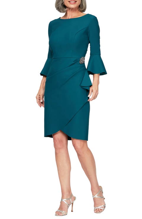 Contour Collection Bell Sleeve Sheath Cocktail Dress (Regular & Petite)