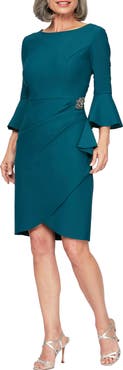 Alex Evenings Contour Collection Bell Sleeve Sheath Cocktail Dress