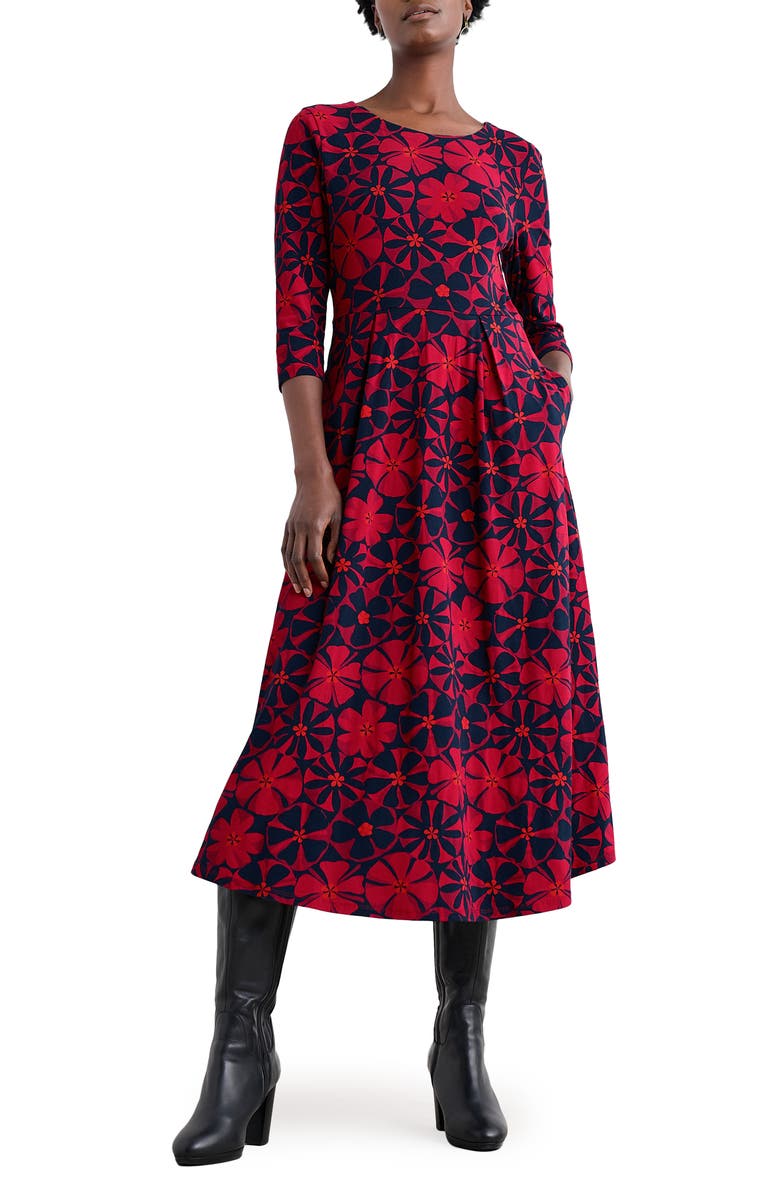 Seasalt Cornwall Veronica Print Stretch Organic Cotton Jersey Midi Dress, Main, color, Handicraft Flowers Jam