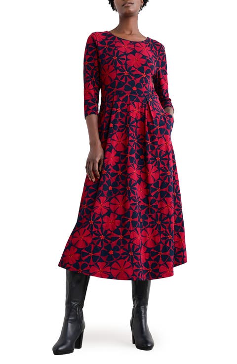 Veronica Print Stretch Organic Cotton Jersey Midi Dress