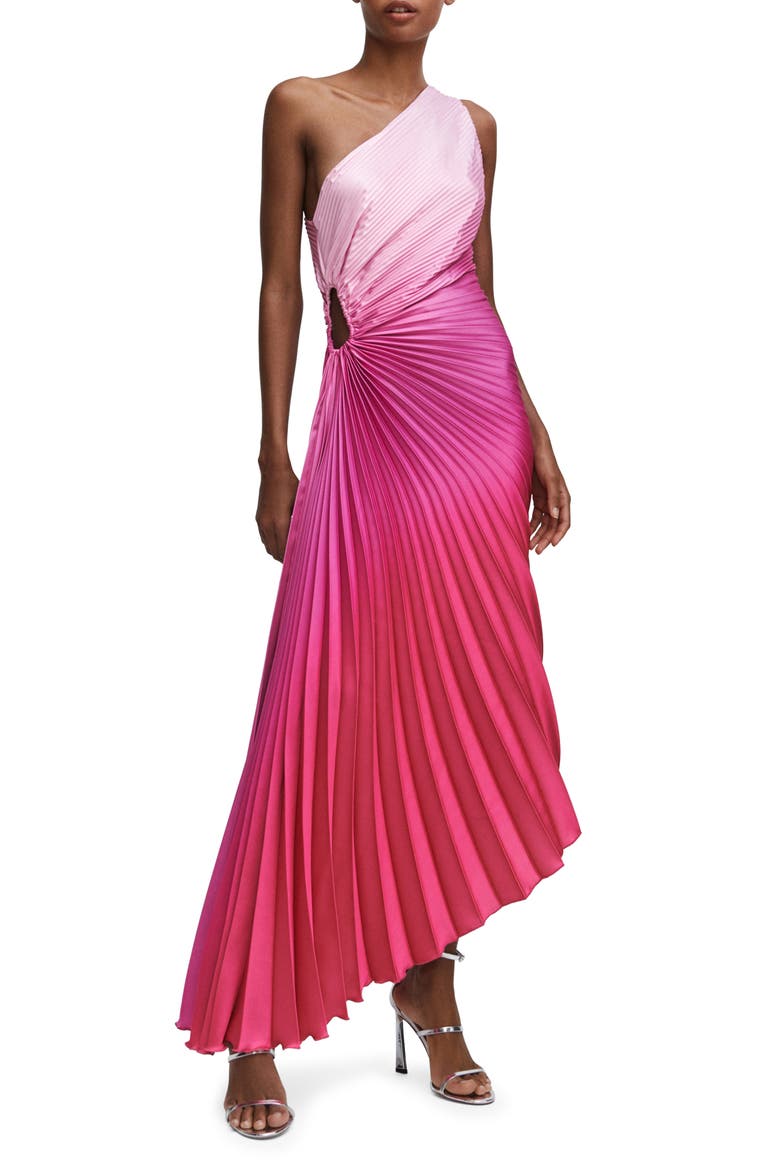 Ombré One-Shoulder Side Cutout Pleated Dress, Main, color, FUCHSIA
