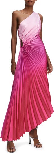 MANGO Ombr One-Shoulder Side Cutout Pleated Dress | Nordstrom