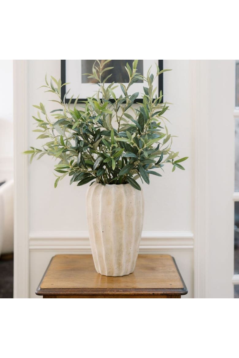 30" Faux Olive Arrangement in Artisan Vase, Alternate, color, Crème