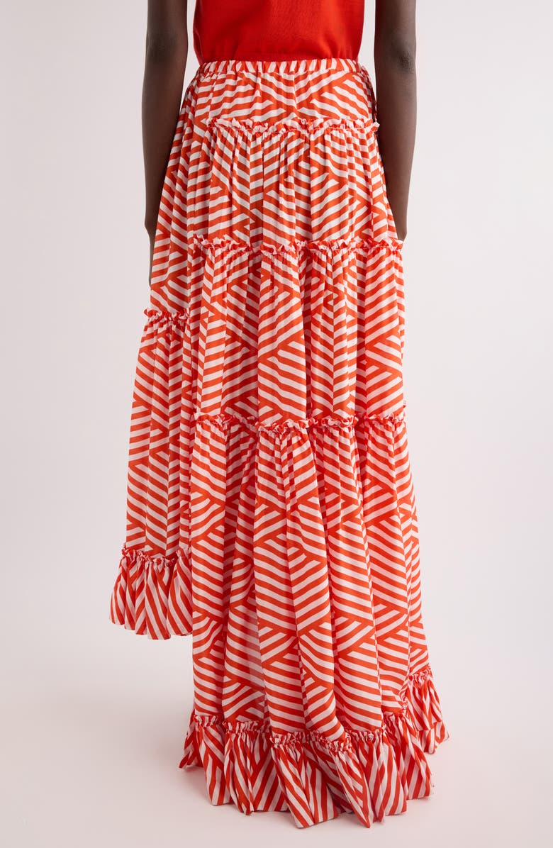 Dries Van Noten Sunia Washed Silk Mousseline Asymmetric Maxi Skirt, Alternate, color, Ecru/ Red