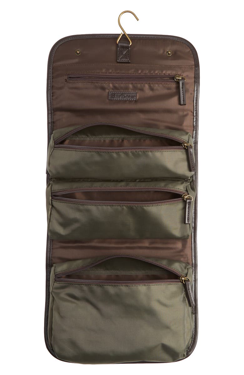 Barbour Waxed Cotton Hanging Washbag, Alternate, color, 