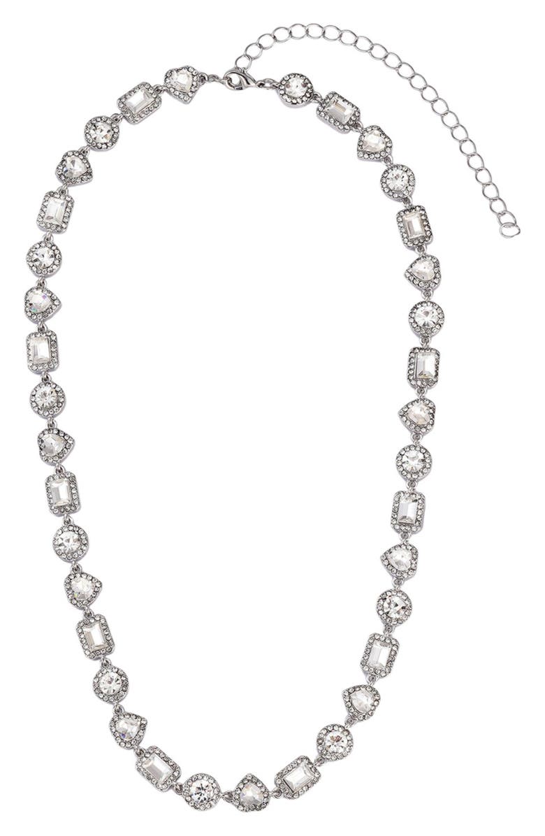 Adornia Crystal Halo Station Necklace, Main, color, Silver
