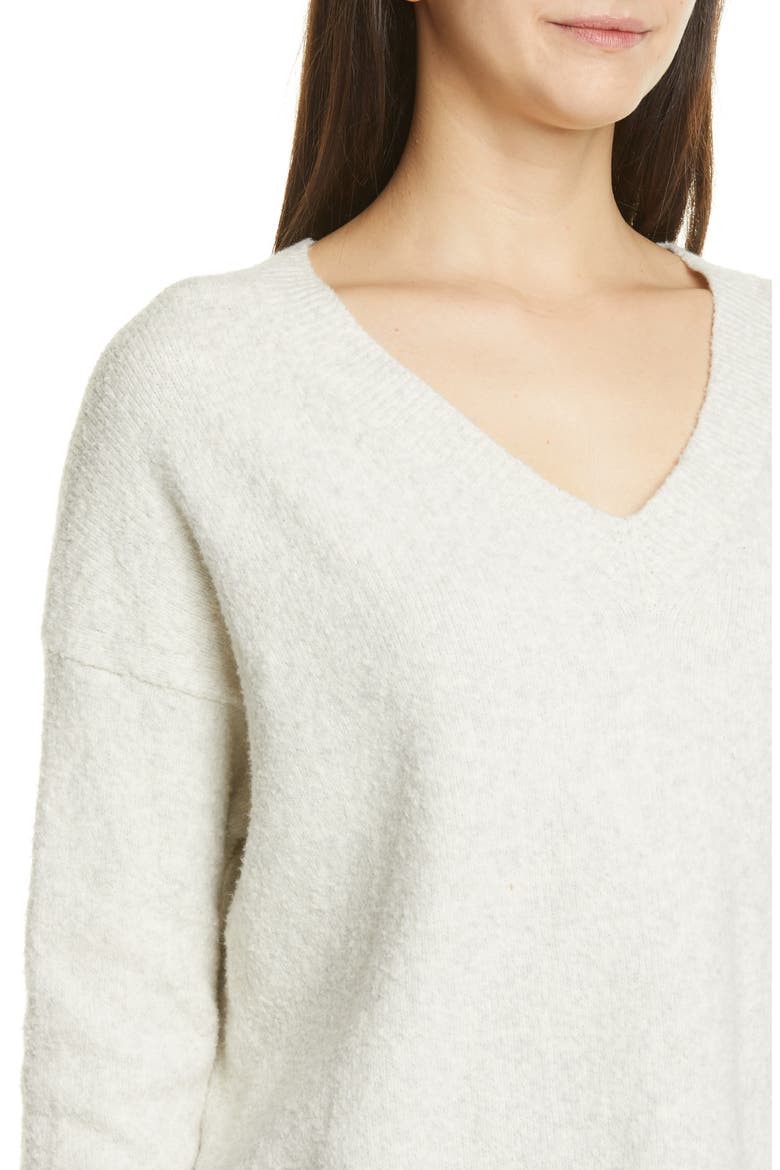 Textured V-Neck Sweater, Alternate, color, HEATHER WHITE