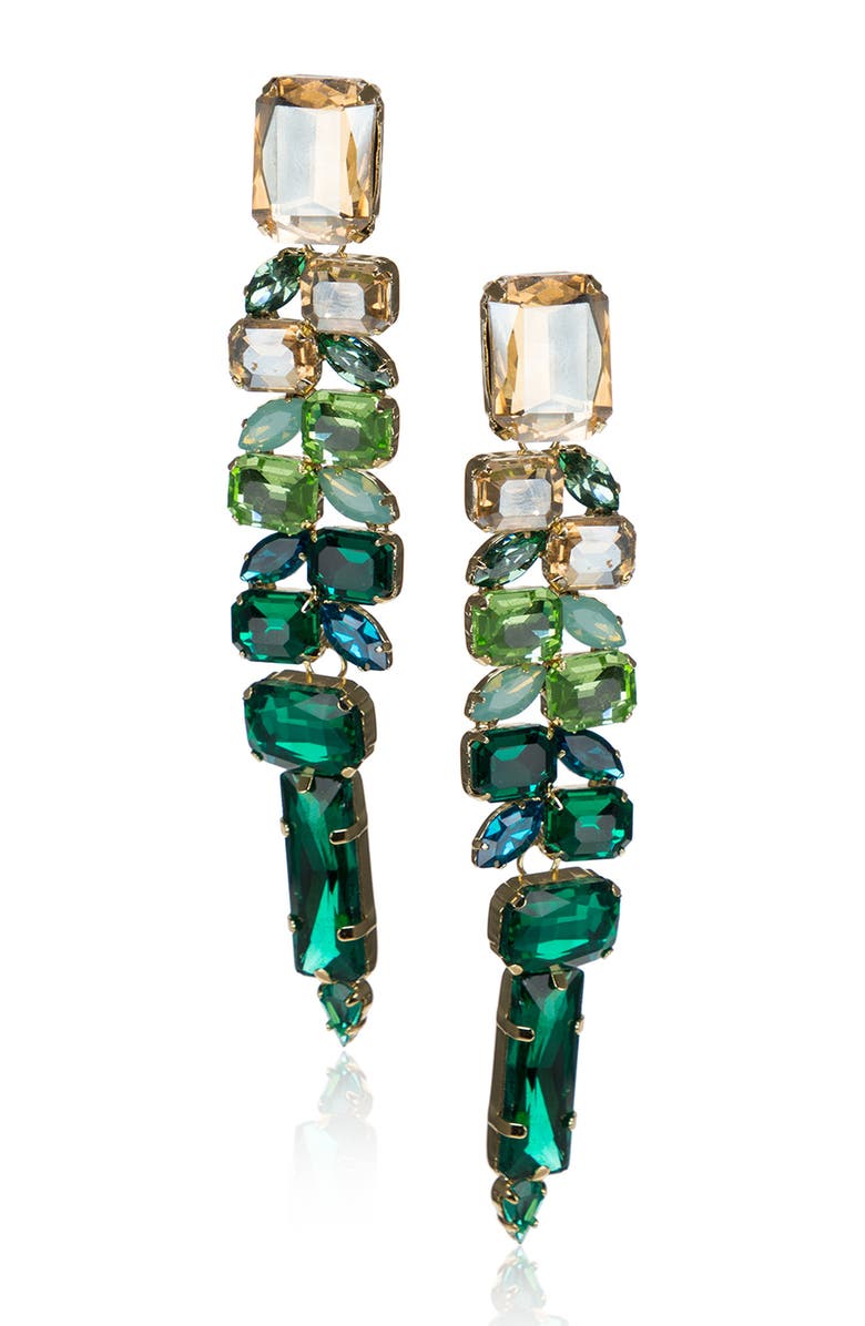 JARDIN Ombré Mixed Crystal Statement Drop Earrings, Main, color, Green/Gold