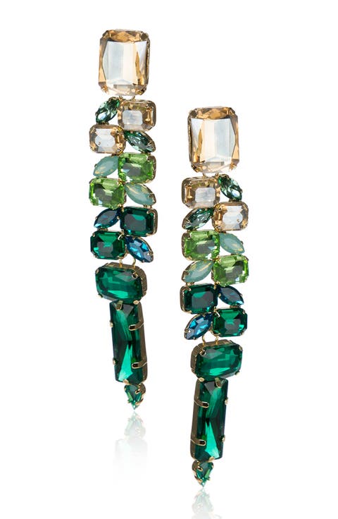 Ombré Mixed Crystal Statement Drop Earrings