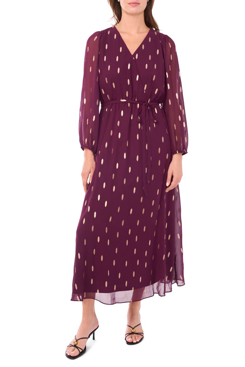 Metallic Dot Long Sleeve Chiffon Maxi Dress, Main, color, POTENT PURPLE