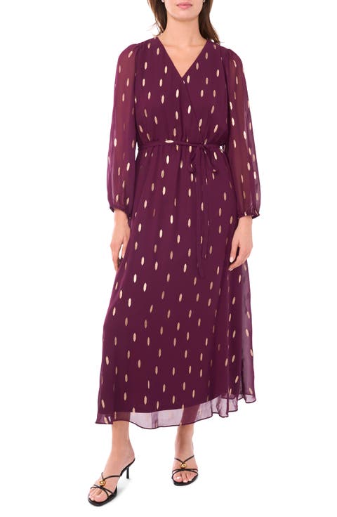 Metallic Dot Long Sleeve Chiffon Maxi Dress