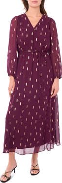Halogen® Metallic Dot Long Sleeve Chiffon Maxi Dress