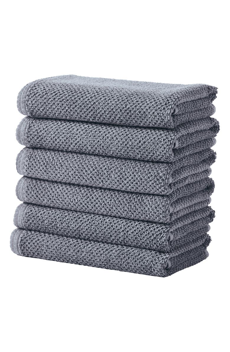 Woven & Weft Set of 6 Textured Hand Towels, Main, color, Chambray Blue