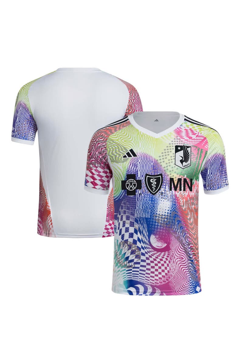 adidas Men's adidas White Minnesota United FC 2025 Pride Pre-Match Top, Main, color,