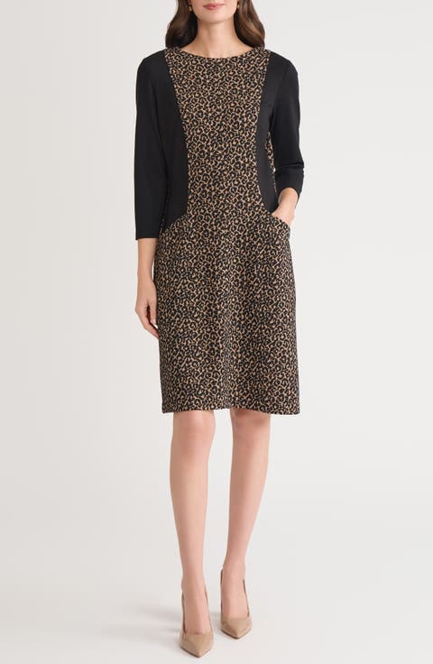 KASPER Contrast Detail Leopard Print Dress (Regular & Petite)