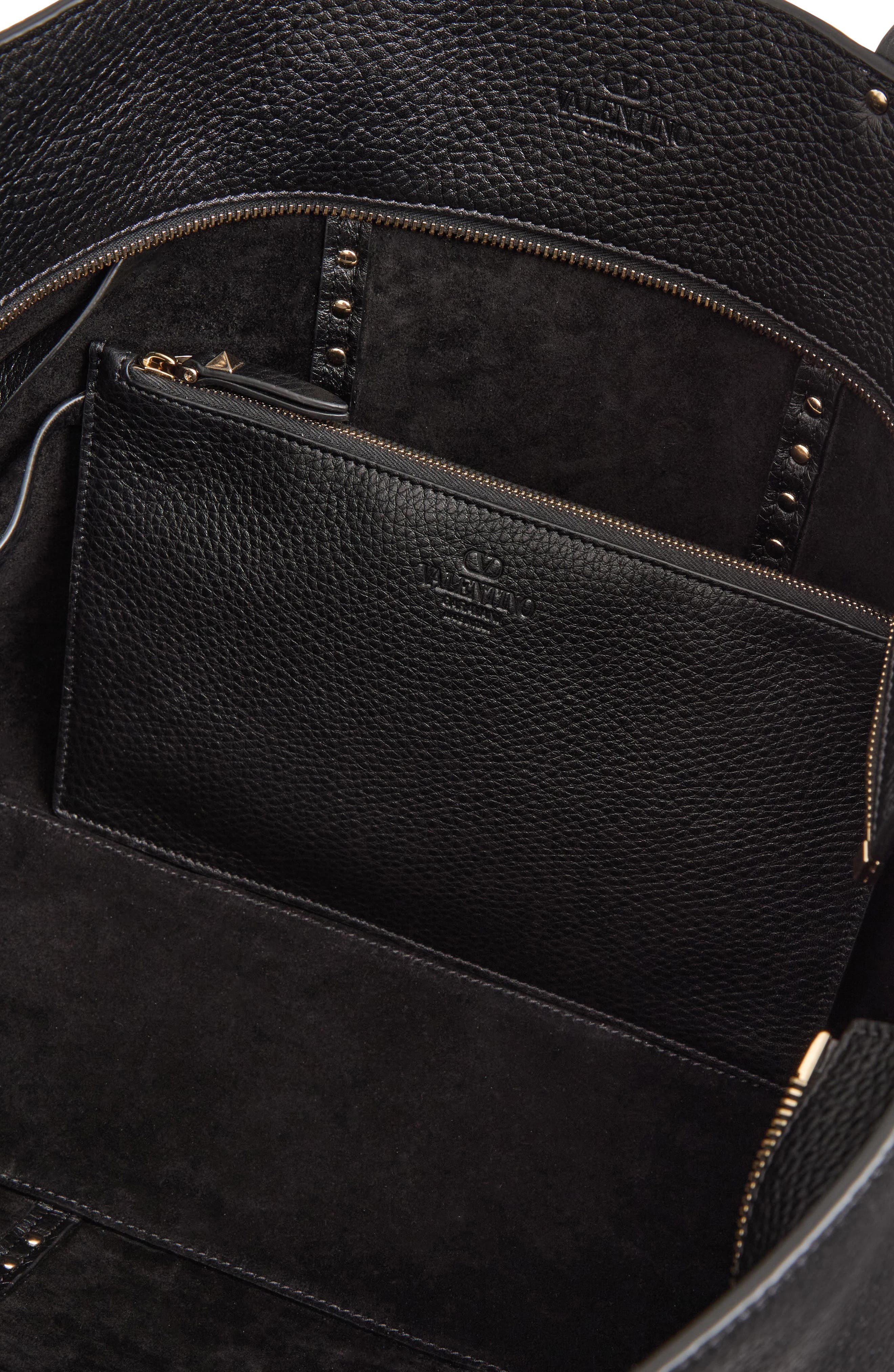 Valentino Garavani Medium Rockstud Leather Tote, Alternate, color, Black
