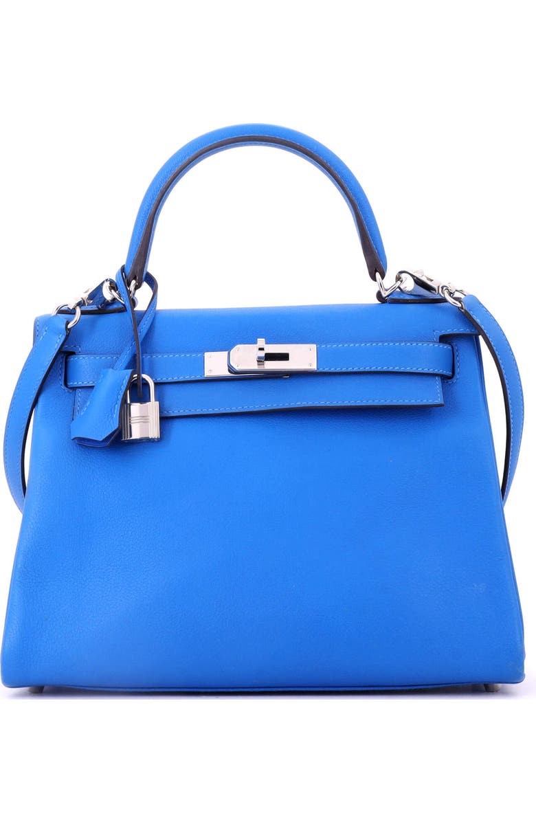 Pre-Owned Hermes Kelly Handbag Blue Evercolor with Palladium Hardware 28, Main, color, Bleu Hydra