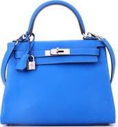 Pre-Owned Hermes Kelly Handbag Blue Evercolor with Palladium Hardware 28