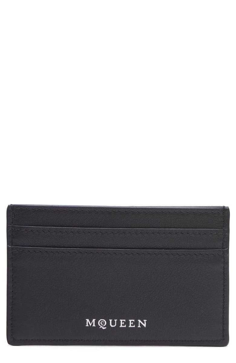 McQueen Leather Card Case, Main, color, Black/ Silver