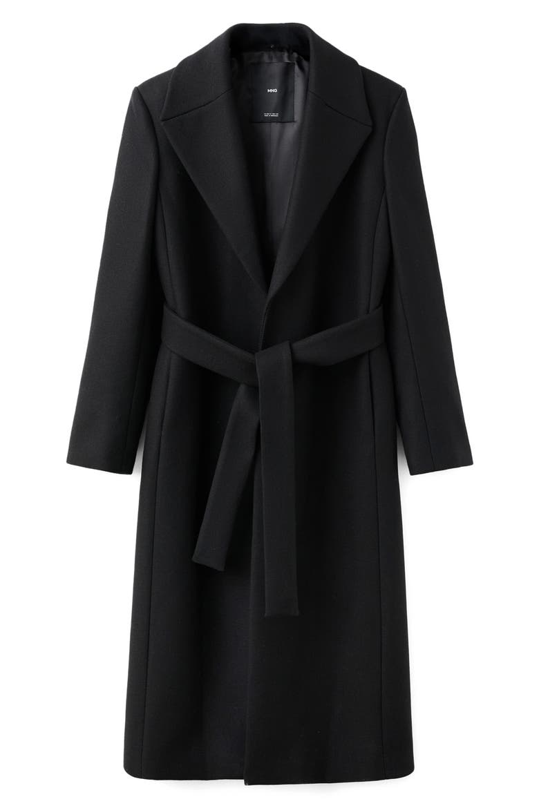Manteco Belted Longline Trench Coat with Removable Faux Fur Collar, Alternate, color, BLACK