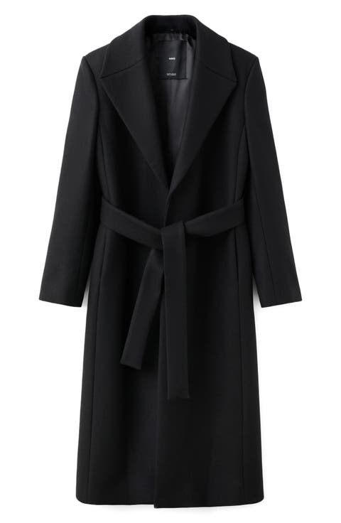 Manteco Belted Longline Trench Coat with Removable Faux Fur Collar