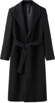 MANGO Manteco Belted Longline Trench Coat with Removable Faux Fur Collar