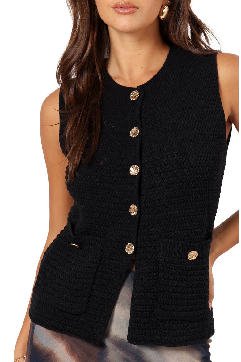 Blair Button-Up Sweater Vest, Alternate, color, BLACK