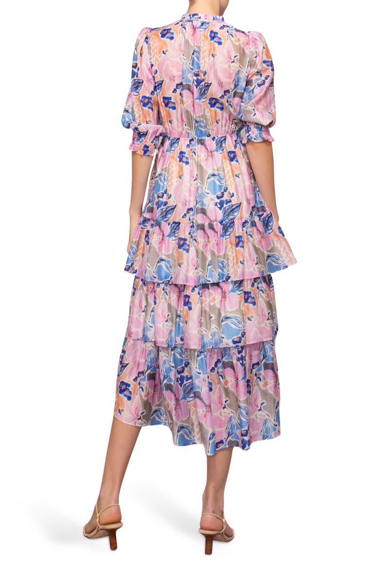 Printed Tiered Midi Dress, Alternate, color, PINK BLUE