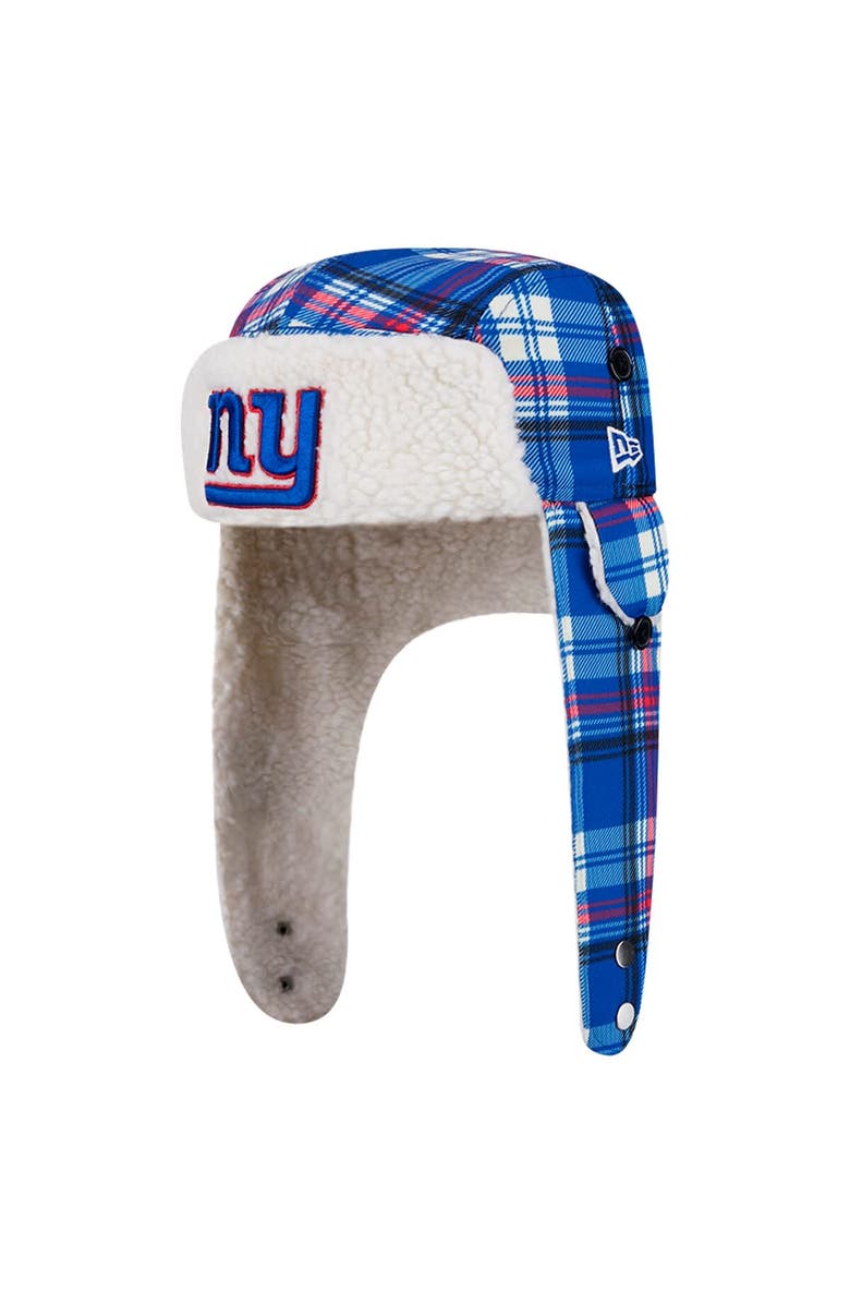 New Era Royal New York Giants Sideline Plaid Sherpa Trapper Hat, Alternate, color, 