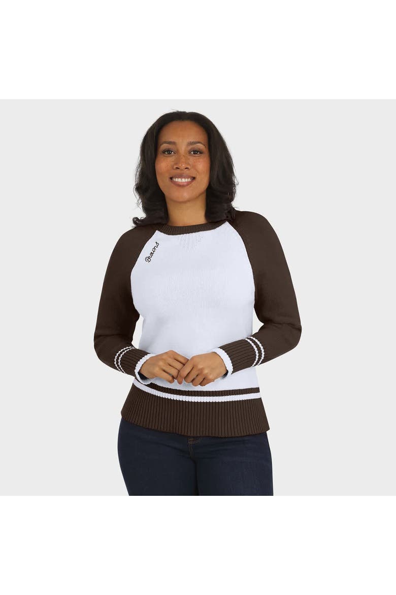 Women's WEAR by Erin Andrews White/Brown Cleveland Browns Colorblock Raglan Sweater, Alternate, color, White